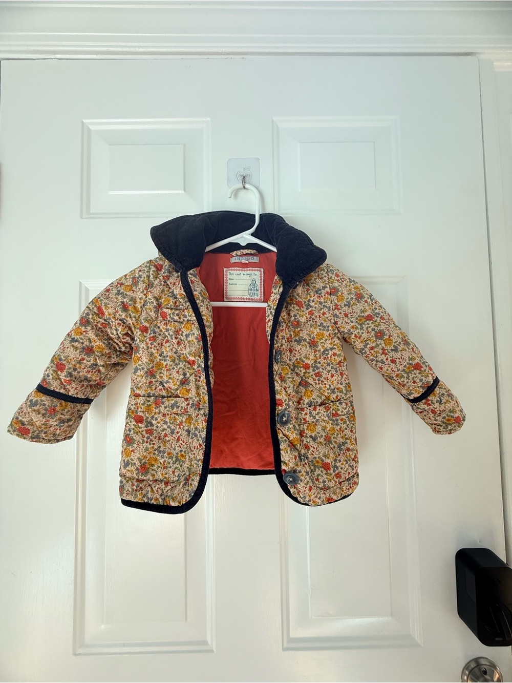 Indigo Kids Floral Puffer Jacket with Black Trim